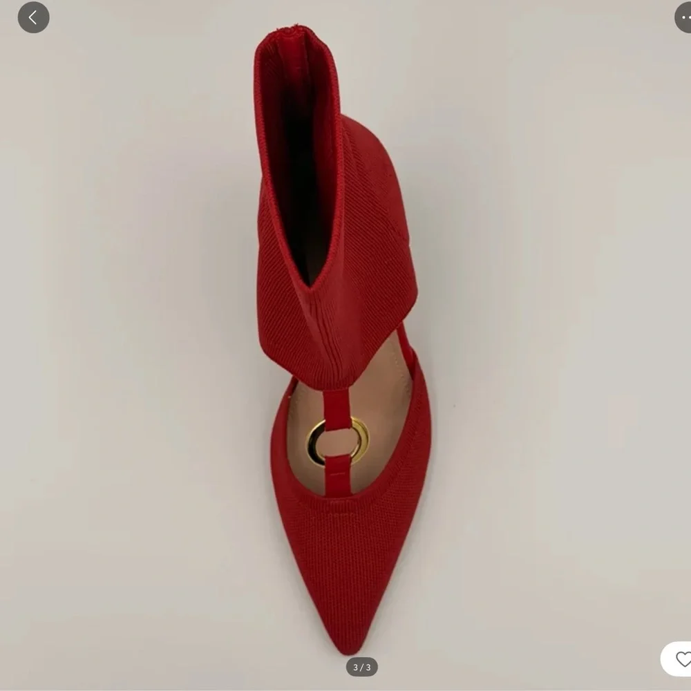 Chic Red Knit Ankle Slip on Heels